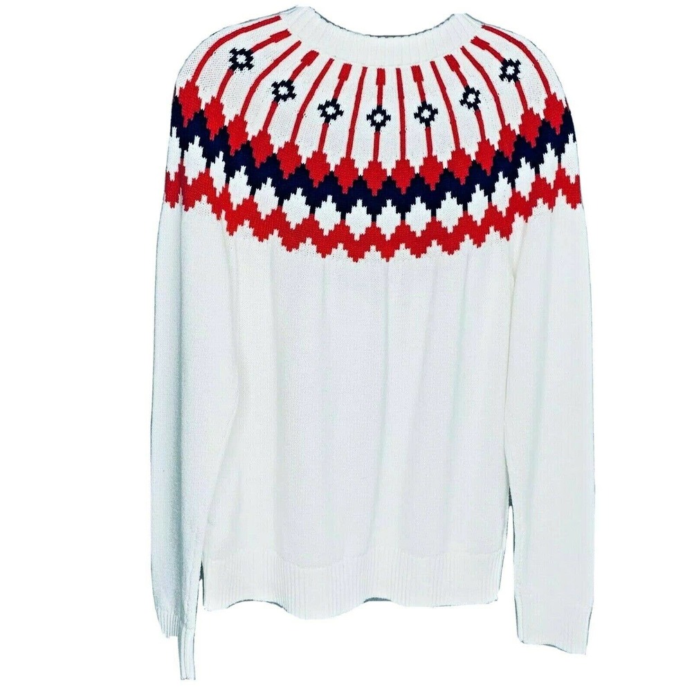 J.CREW Women's Sweater Pullover Long Sleeve White Fair Isle Long Sleeve‎ XL NWT - Picture 2 of 7